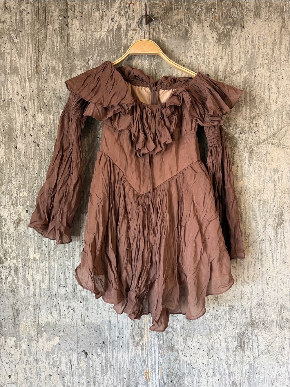 CIDER Women's Brown Pleated Off Shoulder Ruffles Mini Dress Size XS